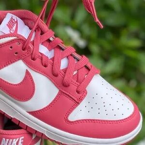 white and hot pink low dunks